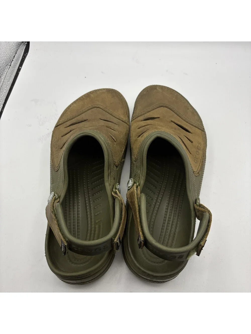 Mens Crocs Yukon Leather Clogs Khaki Coffee Brown Adjustable Shoes Size 10